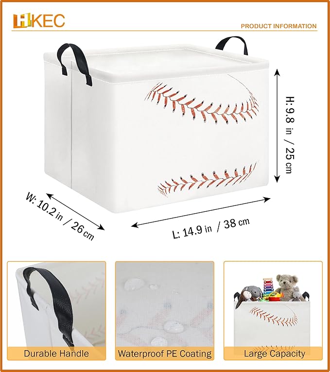 Rectangle Storage Basket with Handles,Collapsible Storage Bin,Books Box,Room Decor(Baseball)