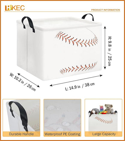 Rectangle Storage Basket with Handles,Collapsible Storage Bin,Books Box,Room Decor(Baseball)