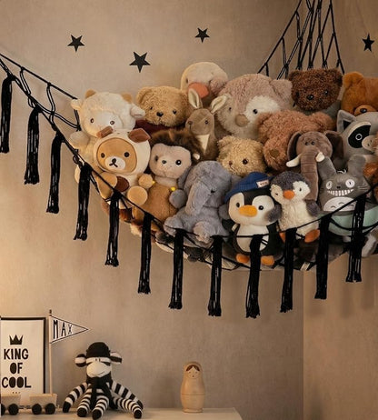 Stuffed Animal Storage Hammock or Net Corner - Large Toy Hammock Net for Stuffed Animals Room Decor - Cute Stuff Animal Organizer Plush Holder - Kids Baby Nursery Essentials Wall Bedroom Home Decor