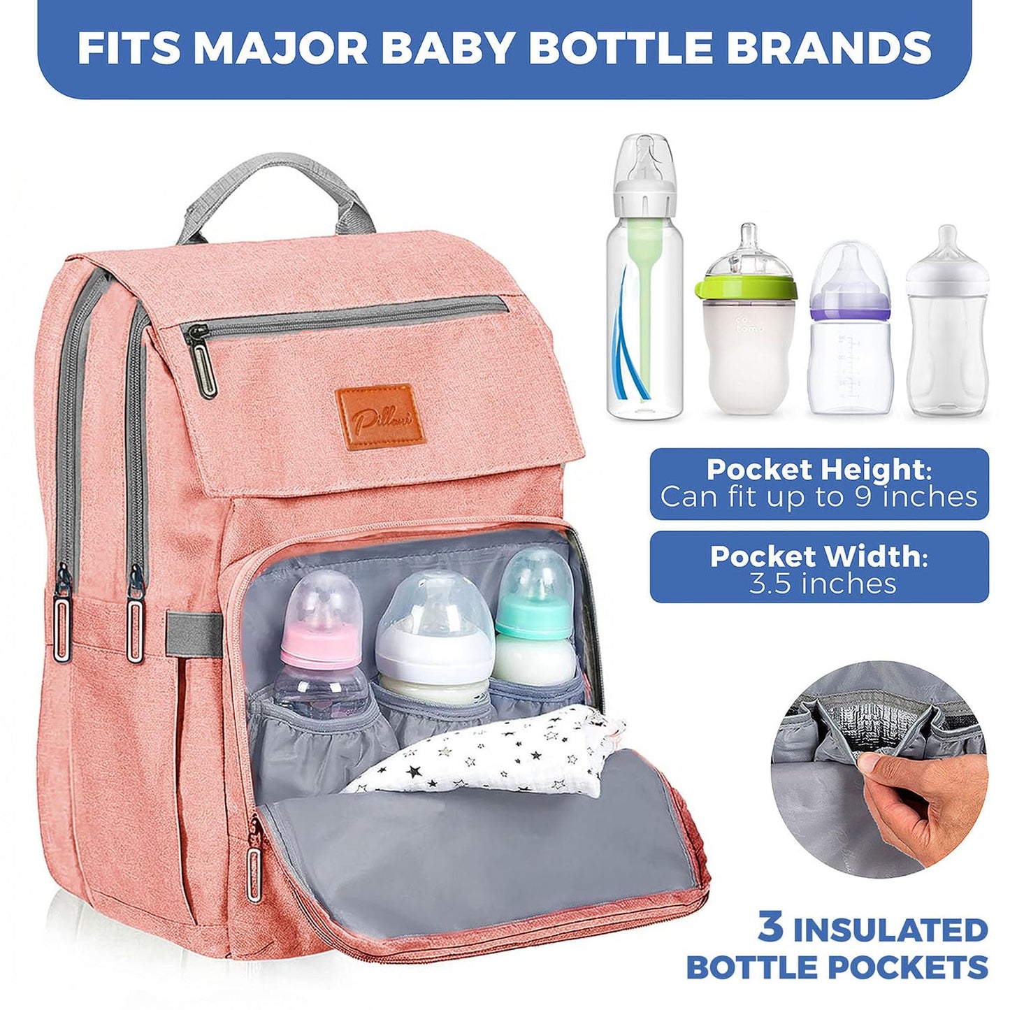 PILLANI Baby Diaper Bag Backpack - Large Waterproof Travel Diaper Bag for Boys & Girls, 16 Organizer Pockets with Changing Pad, Insulated Bottle Pockets & Stroller Straps, Baby Shower Gifts, Dinosaur