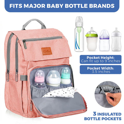 PILLANI Baby Diaper Bag Backpack - Large Waterproof Travel Diaper Bag for Boys & Girls, 16 Organizer Pockets with Changing Pad, Insulated Bottle Pockets & Stroller Straps, Baby Shower Gifts, Dinosaur
