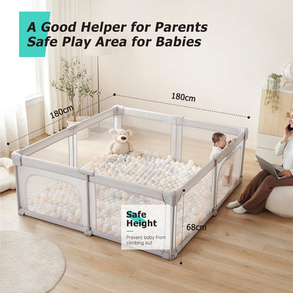 Doradotey Baby Playpen, Quick Setup Portable Baby Playard for Babies and Toddlers, Foldable Playpen Fence Indoors & Outdoor, Breathable Mesh Anti-Fall Play Pen 71x71, Grey