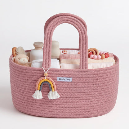 Blissful Diary Baby Diaper Caddy Organizer, Cotton Rope Diaper Caddy Basket, Large Storage Basket for Newborn Boys and Girls, Gift for Baby Shower List, Newborn Essentials, Earthy Rainbow