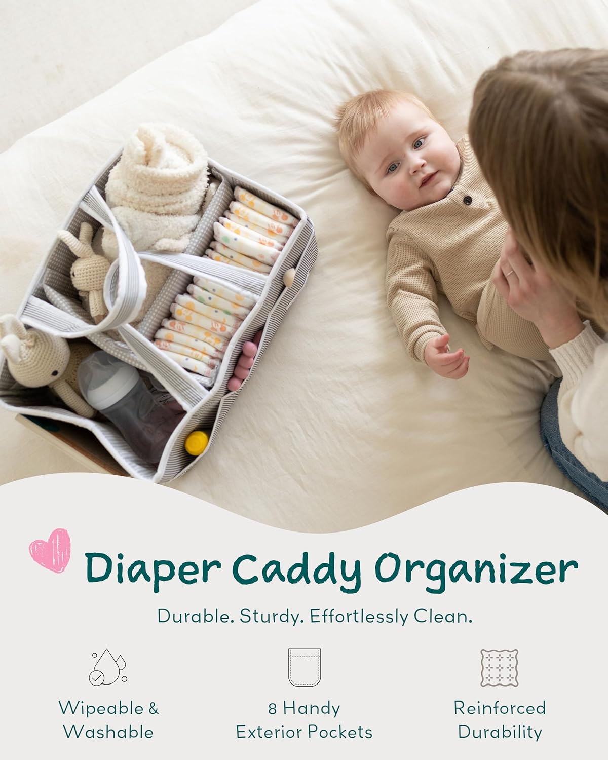 Lily Miles Baby Diaper Caddy Organizer - Large Tote Bag for Newborn essentials Boy or Girl - Baby Shower Basket - Nursery Must Haves - Registry Favorites - Newborn Caddie Car Organizer