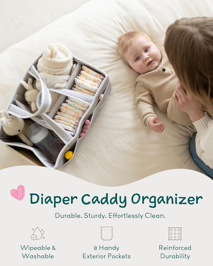 Lily Miles Baby Diaper Caddy Organizer - Large Tote Bag for Newborn essentials Boy or Girl - Baby Shower Basket - Nursery Must Haves - Registry Favorites - Newborn Caddie Car Organizer