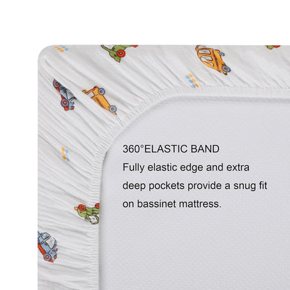 Onacosht Muslin Bassinet Sheets 3 Pack, 100% Cotton Baby Fitted Sheet 33" x 19" Compatible with Mika Micky, KoolaBaby (3 in 1), BabyBond, HARPPA and RICUTON Bedside Bassinet, Green, Floral and Cactus