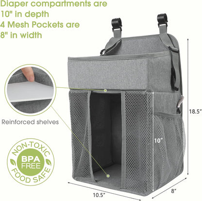 Maliton Changing Table Diaper Organizer - Baby Hanging Diaper Stacker Nursery Caddy Organizer for Cribs Playard Baby Essentials Storage (Gray)