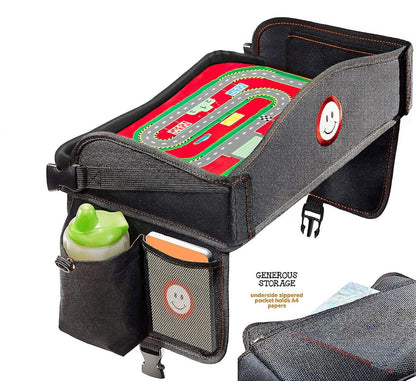 Coolmum Kids Travel Tray, Toddler Car Seat Tray, Double Sided Activity Organizer, Snack Lap Tray, Baby Stroller Table, Airplane Play Table, Waterproof and Foldable (Premium Red)