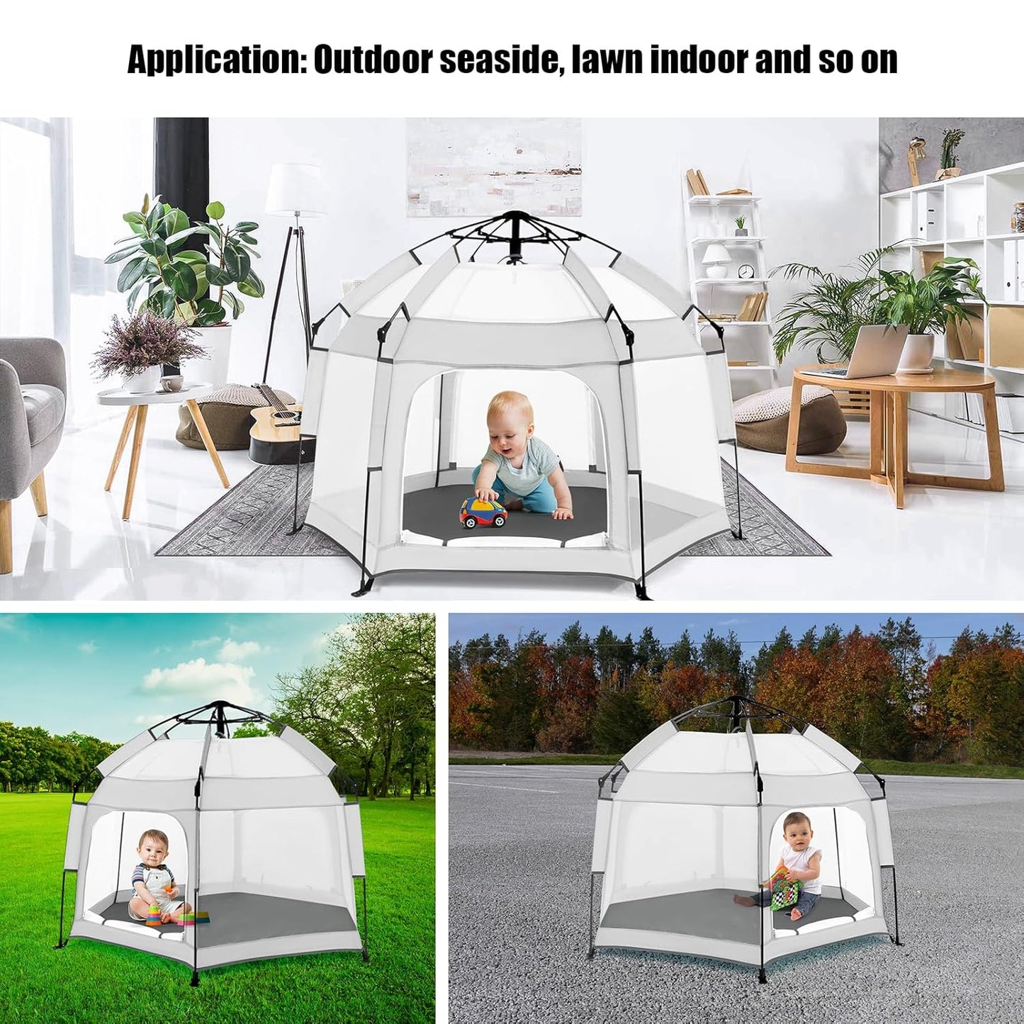 Bend River Baby Playpen with Canopy, Portable Baby Beach Tent, Toddler Play Yard Indoor and Outdoor, Foldable Mosquito Net for Infant - Grey