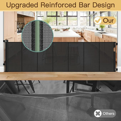 Reinforced Bottom 100 Inch Retractable Baby Gates Extra Wide Baby Gate for Large Openings, 8 ft Super Long Child Gates for Large Openings, Mesh Retractable Dog Gate for Doorways Extra Wide, Black