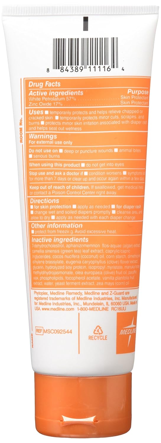Medline Remedy Clinical Zinc Oxide Paste Skin Protectant (4 oz Tube), Vanilla Scent, Diaper Rash Cream, Incontinence Care, Wetness Protection, Paraben Free, Hypoallergenic, Adults, Children