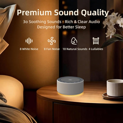 Kipcush White Noise Machine with Night Light – Nursery Sound Machine with Soft Non-Glare Lamp, 30 Soothing Sounds, 8 Color Lights, Up to 8-Hour Timer for Baby & Adults