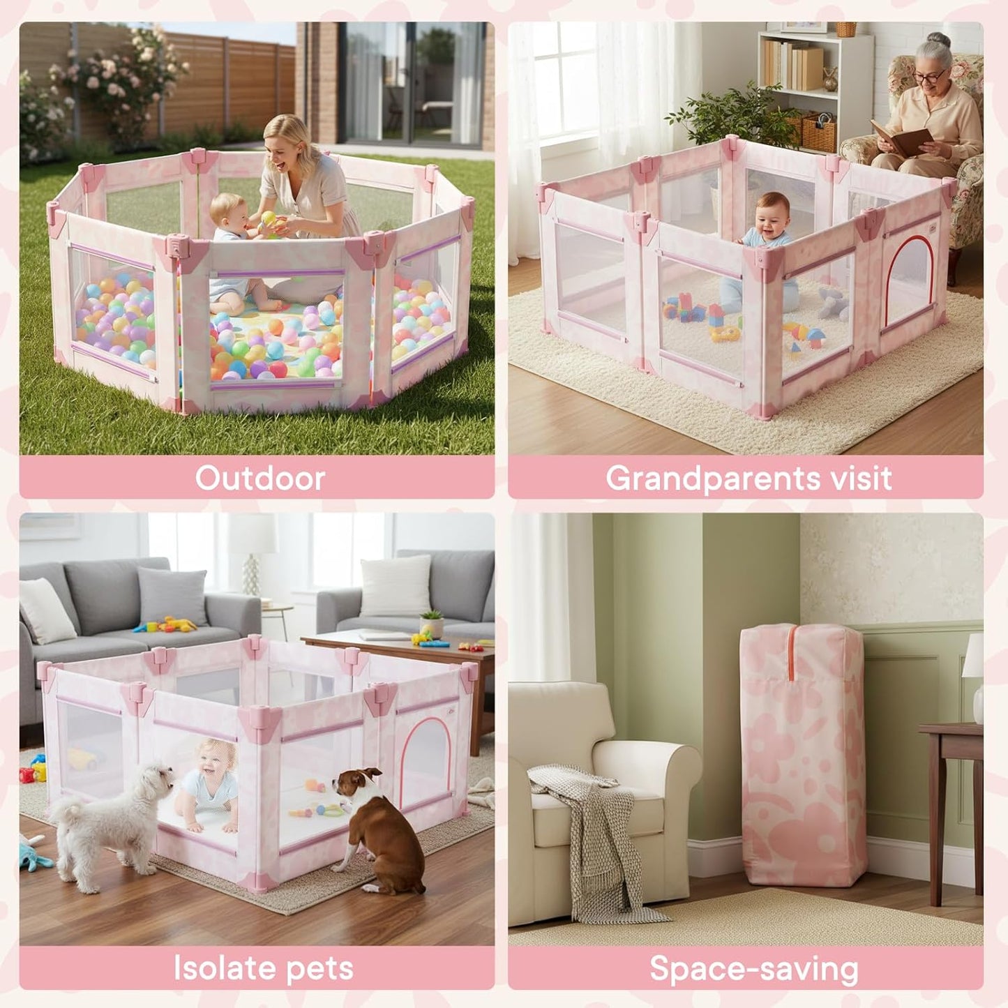 Baby Playpen for Babies and Toddlers, Upgraded 50x50 Inch Foldable No Assembly Required Play Yard with Breathable Mesh, Safe Playard with Gate, Indoor & Outdoor Infants Play Pen (1pc-Sand Checks)