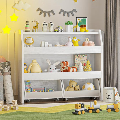 COZPAW Toy Storage Organizer, 3 Tier Montessori Shelf with Movable Bins (White)
