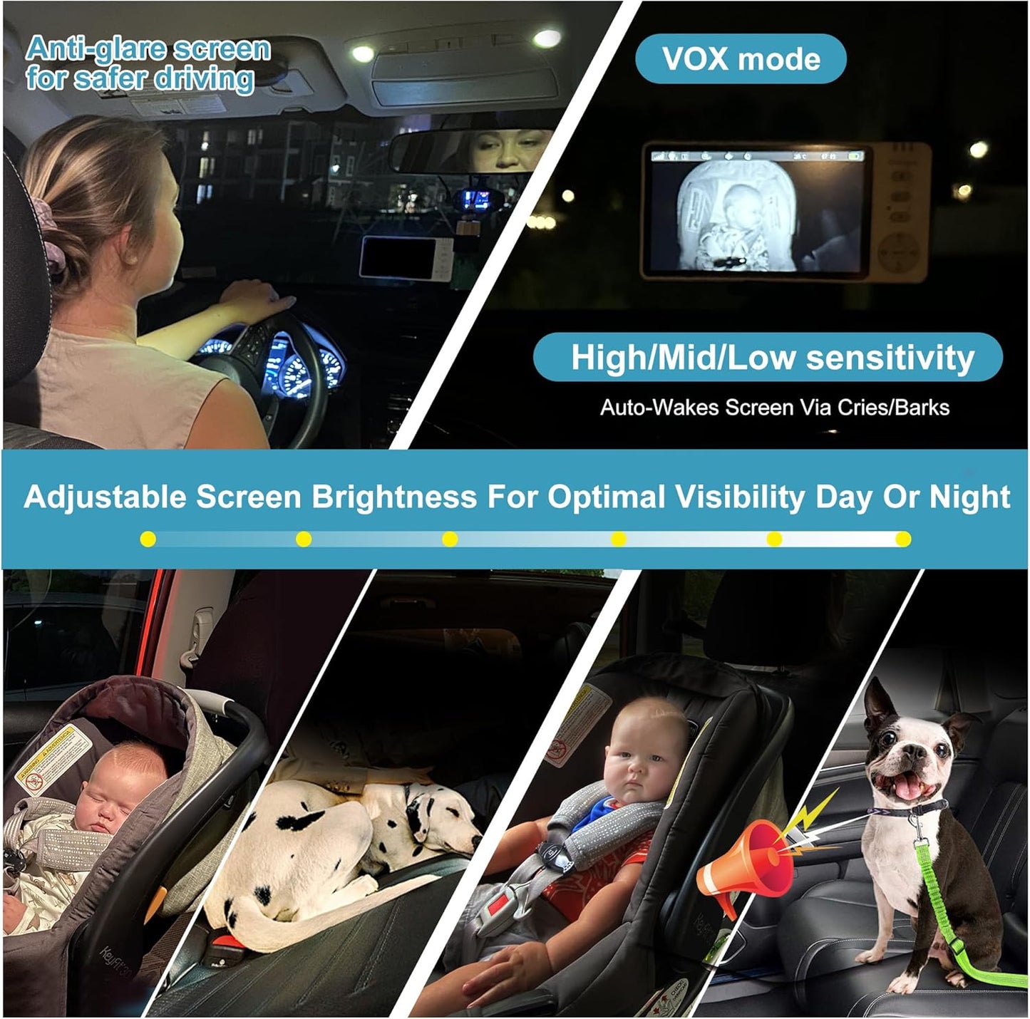 Wireless Baby Car Camera with 5-inch HD 1080P IPS, USB-Powered 360° Rotating Rear Seat Monitor (1000 ft)Auto/Manual Night Vision & VOX Mode, HD Display for Car Backseat Home Baby Pet (White A)