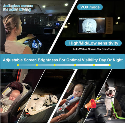 Wireless Baby Car Camera with 5-inch HD 1080P IPS, USB-Powered 360° Rotating Rear Seat Monitor (1000 ft)Auto/Manual Night Vision & VOX Mode, HD Display for Car Backseat Home Baby Pet (White A)