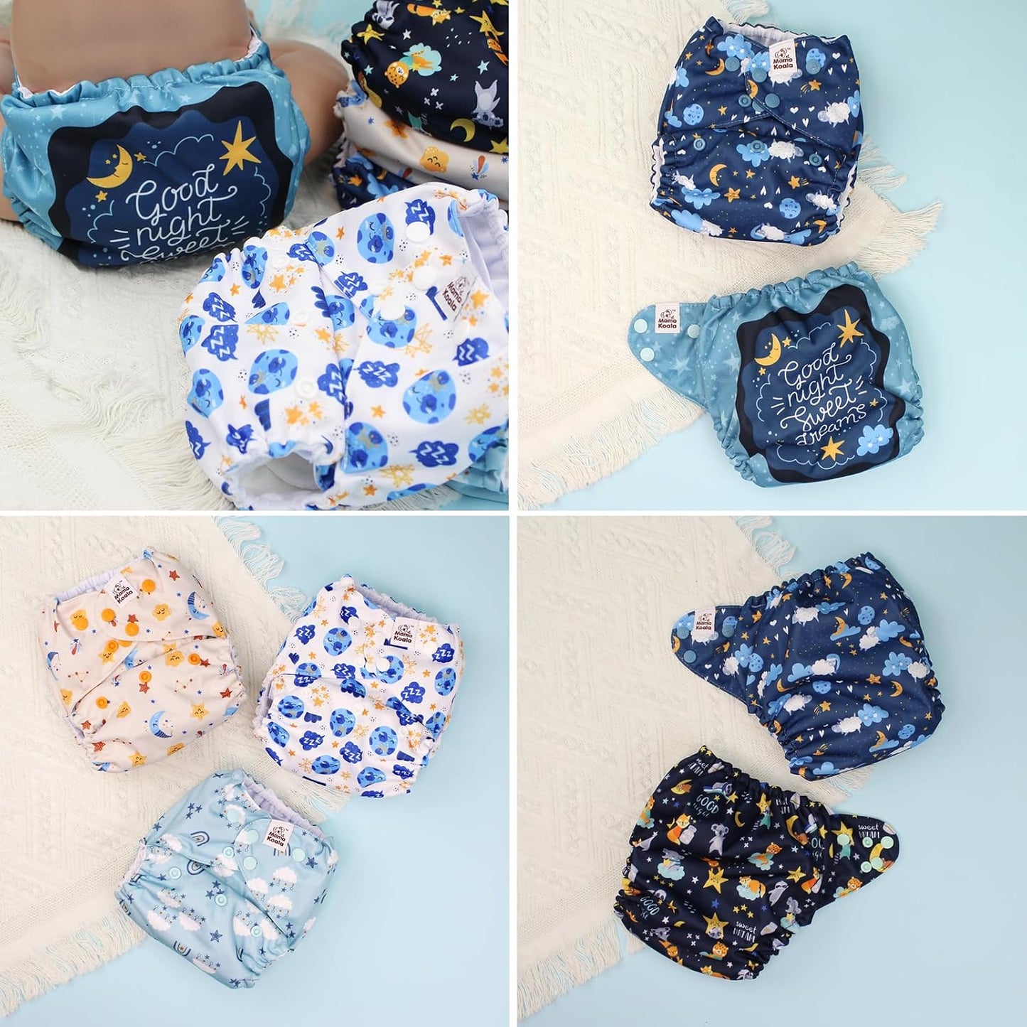 Mama Koala 3.0 Pocket Cloth Diapers for Babies with AWJ Lining, 6 Pack with 6 4-Layer Natural Cloth Diaper Inserts - Reusable and Washable Pocket Diapers(Hardworking Bees) - Colors B