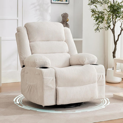 Rocking Recliner Chair for Adults Wide 360° Swivel Rocker Recliner with Cup Holder Nursery Glider with Upholstered Deep Seat Linen Lazy boy Chair for Living Room Browm
