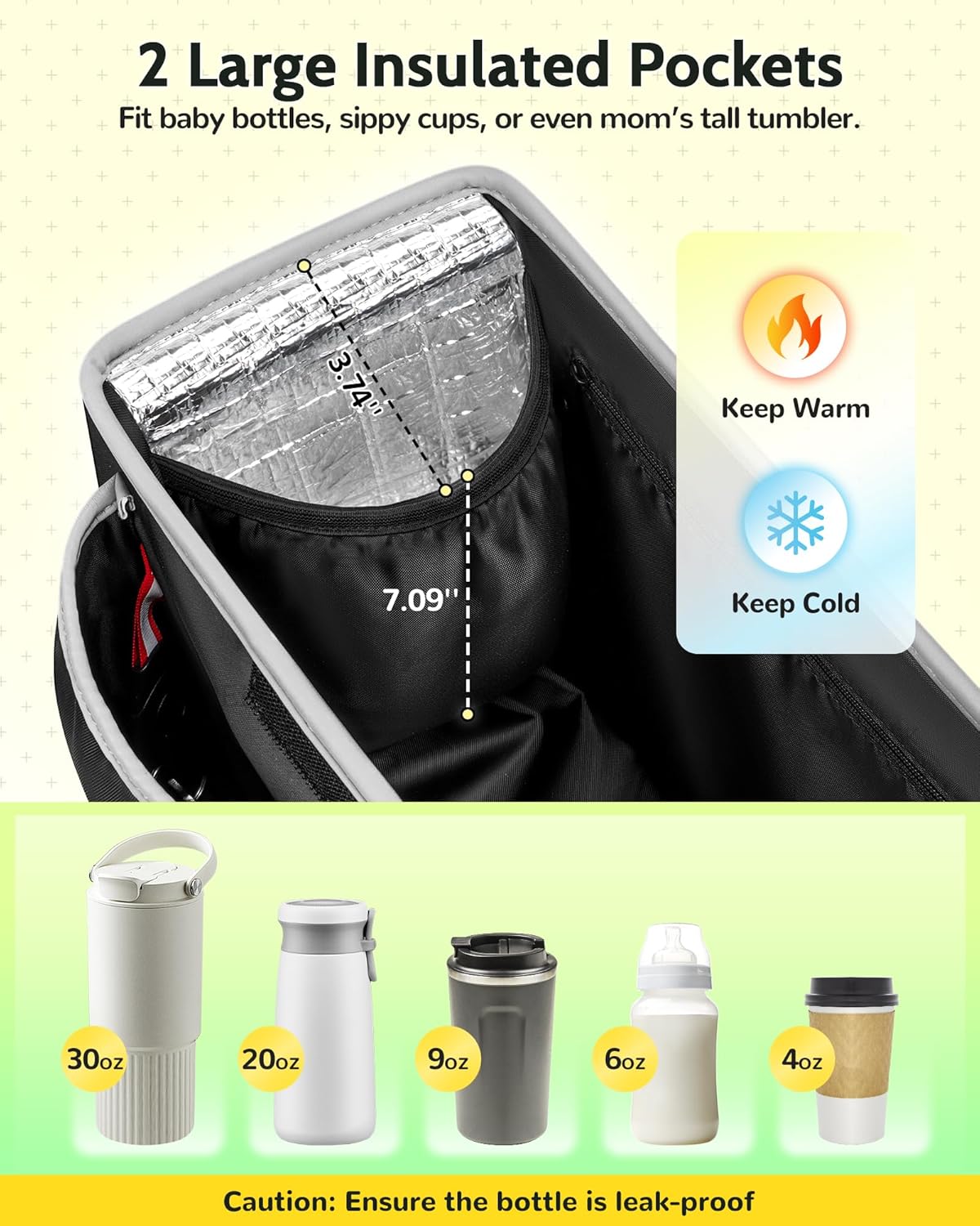 YOREPEK Spacious Stroller Caddy Fits for UPPAbaby Vista/Minu/Cruz, Adjustable Stroller Organizer with 2 Insulated Cup Holders, Easy-clean Stroller Bag for Travel, Walks, Accessories, Baby Essentials