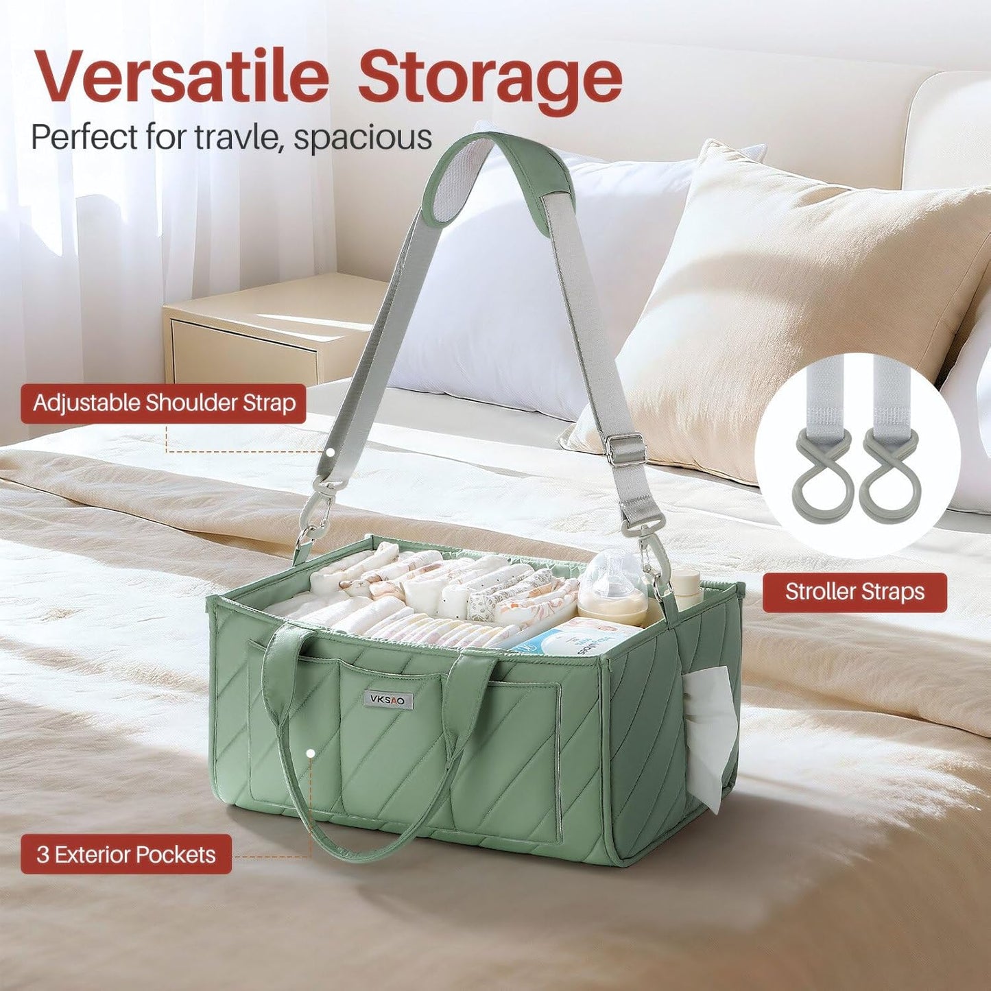 Baby Boy Essentials Diaper Caddy Organizer – Portable Storage Basket with Shoulder Strap & Stroller Hooks, Splashproof Quilted Nursery & Car Tote, Baby Gifts for Baby Shower, Classic Blue