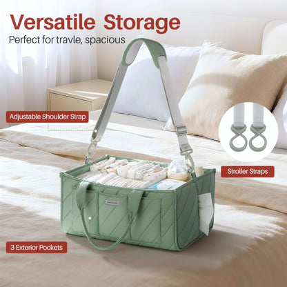 Baby Boy Essentials Diaper Caddy Organizer – Portable Storage Basket with Shoulder Strap & Stroller Hooks, Splashproof Quilted Nursery & Car Tote, Baby Gifts for Baby Shower, Classic Blue