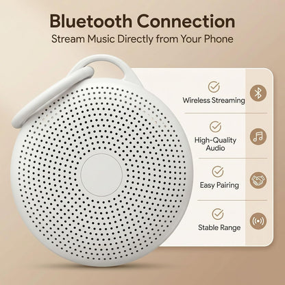 Portable White Noise Machine with Night Light & Bluetooth, 24 Seamless Sounds, 30H Rechargeable 2000mAh Battery, Sleep Sound Machine for Baby & Adults, Travel, Nursery & Home
