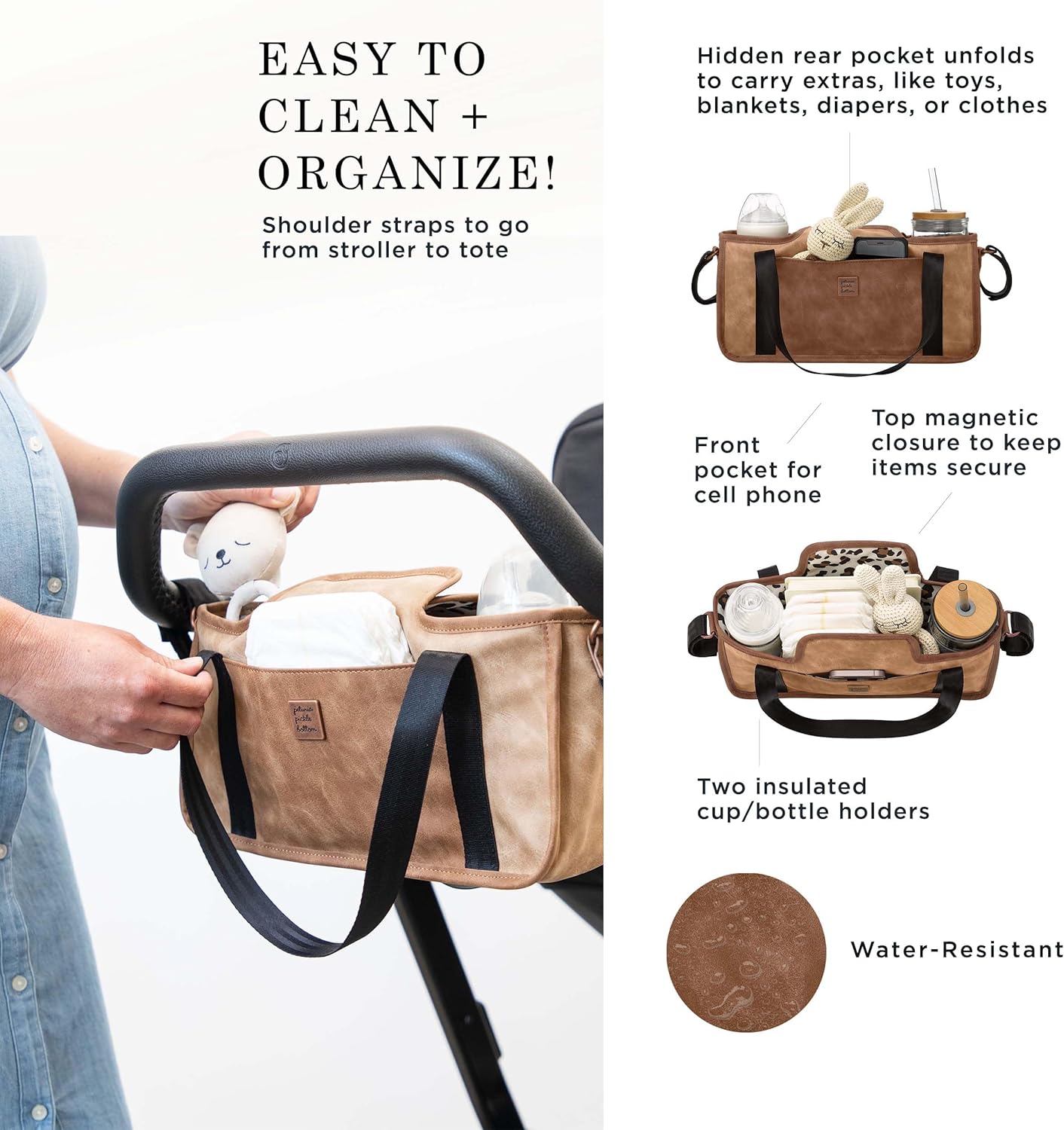 Petunia Pickle Bottom Wander Stroller Caddy, Perfect Baby Caddy for Organization, Multiple Carry Positions, Fits Most Strollers, Brioche