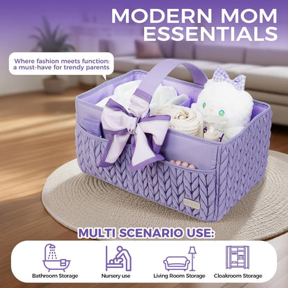 Luxurious Baby Diaper Caddy, Nursery Storage Basket for Newborn Essentials, Travel Baby Basket for Diapers Baby Wipes, Organizer Tote Bag Storage Bin, Baby Shower Gifts(Beige)