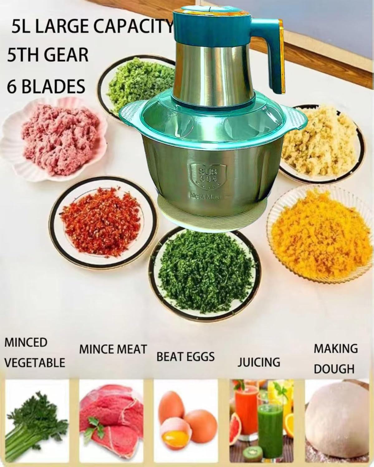 3L Electric Meat Grinder, Stainless Steel Dough Machine, 300w Strong Food Processing Machine, 5-Speed Mode, Used For Dough Stirring, Onion, Meat, Nuts, Fruits, Garlic, Vegetables, Baby Food