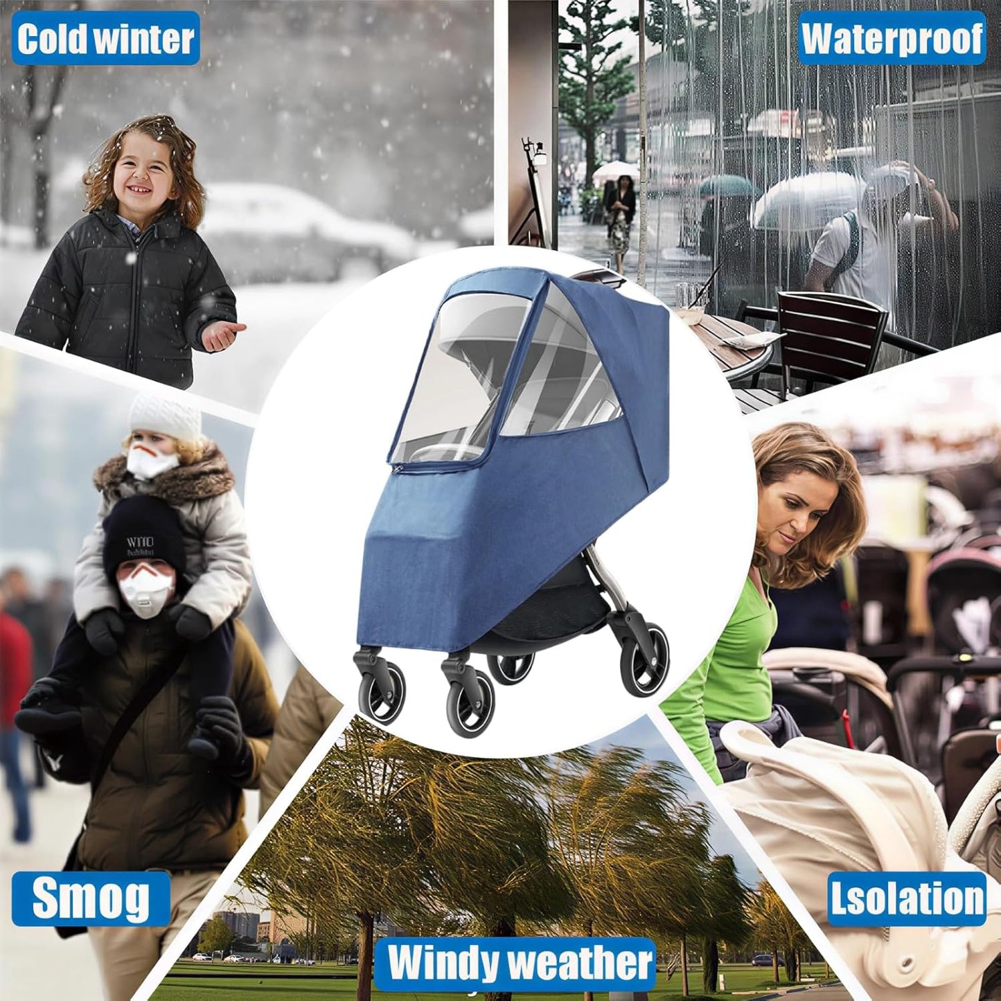 Stroller Rain Cover, Universal Accessory, Universal Rain Cover Weather Windproof Coldproof with Breathable Holes for Most Strollers (Gray)