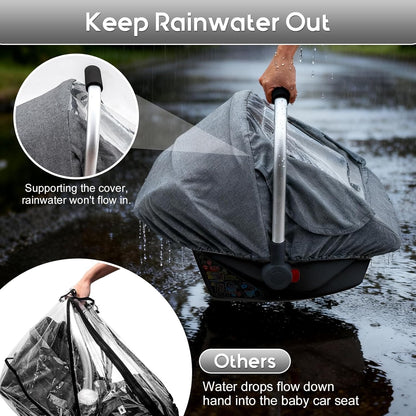 Baby Car Seat Cover, Waterproof Carseat Cover with EVA Transparent Window, Universal Car Seat Rain Cover with Storage Bag, Breathable Baby Carrier Cover for Cold Weather