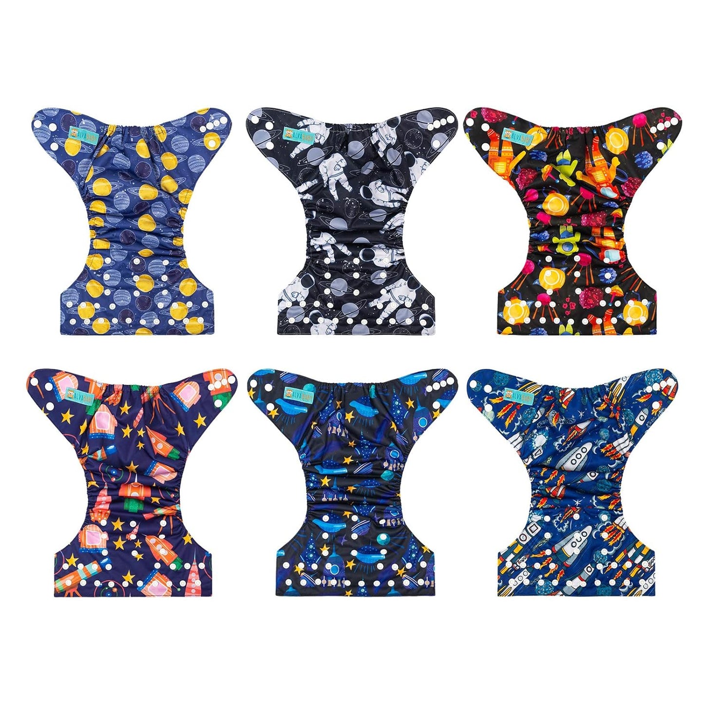 ALVABABY Baby Cloth Diapers 6 Pack with 12 Inserts Cloth Diaper Covers Adjustable Washable Reusable for Baby Girls and Boys