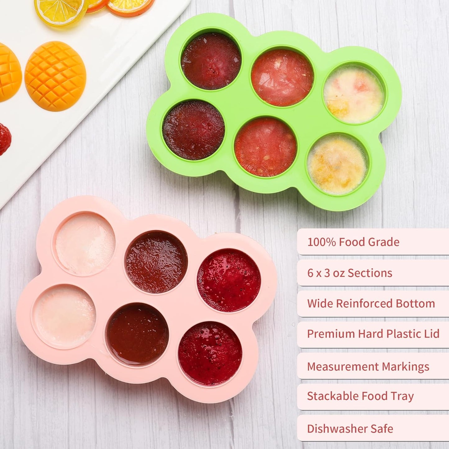 12x1.5oz Baby Food Storage Containers, Baby Food Freezer Tray with Clip Lid Gossamer Pink, Food Grade Silicone Freezer Trays for Purees & Vegetables