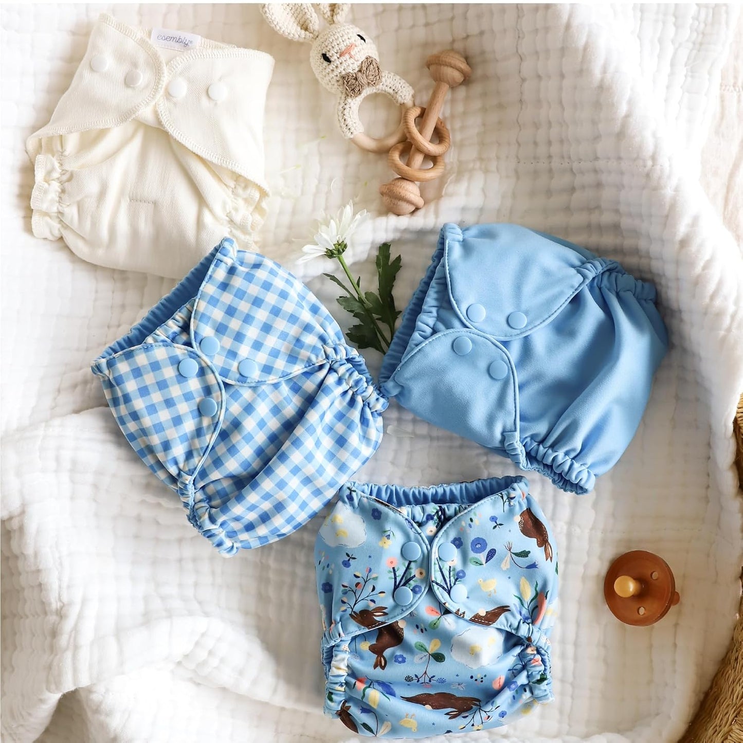 Esembly Cloth Diaper Cover - Reusable Swim Diaper, Waterproof, Breathable - Adjustable Outer Layer Over Absorbent Inner for Blowout Protection - Sea Glass, Size 2 (18-35lbs)
