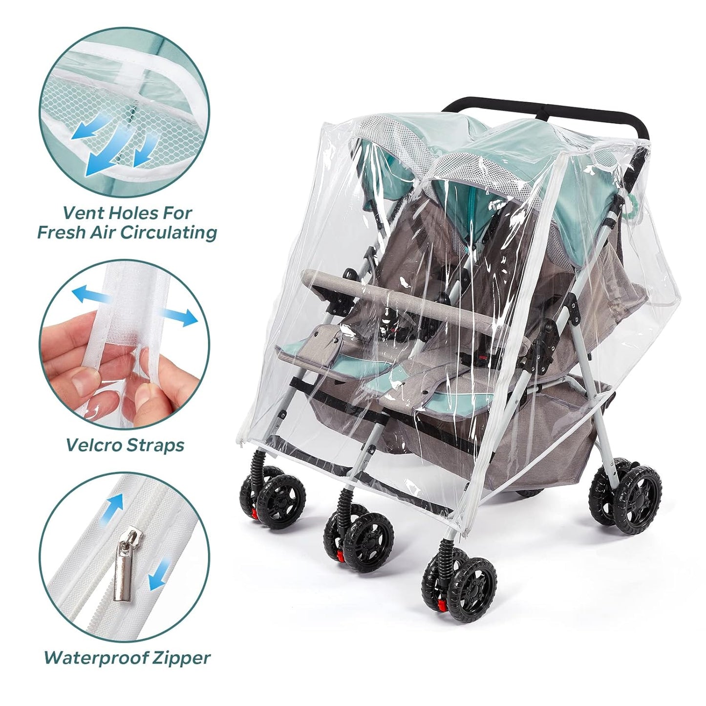 Double Stroller Rain Cover, Waterproof Weather Shield for Side by Side Baby Double Stroller, Twins Stroller Cover for Rain/Wind/Snow/Cold/Dust, Baby Outdoor Accessories