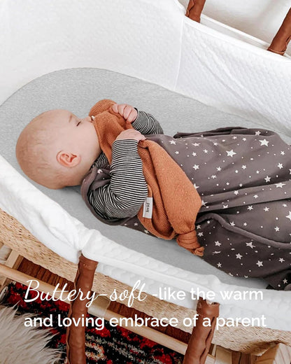 Bassinet Sheets Compatible with Baby Delight Beside Me Dreamer Bassinet, 33x20 for Baby Bedside Sleeper - Buttery Soft, Premium Stretchy Jersey Knit Sheets - Sky + Sage + Cloud, 3 Pack