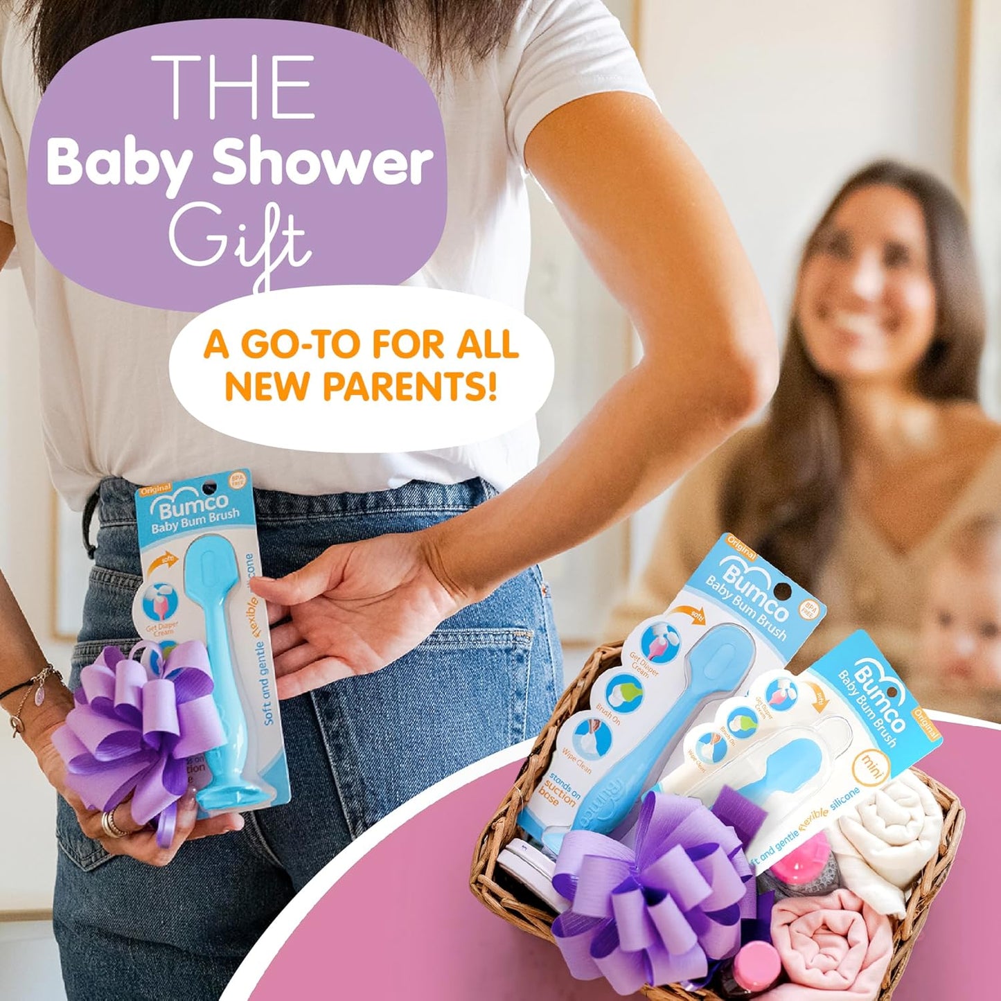 Bumco Mini Baby Diaper Cream Spatula with Case - BPA-Free Silicone Diaper Spatula with Suction Cup, Wipe-Clean Baby Bum Brush, Mom-Invented Butt Paste Applicator (Blue)