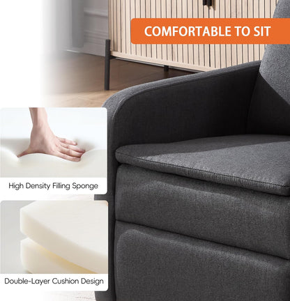 Ketaiyou Swivel Rocking Recliner Chair for Adults, Rocker Nursery Glider Chair for Living Room Bedroom, Upholstered Fabric Reclining Single Sofa Chair(Light Grey)