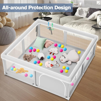 Large Baby Playpen for Babies and Toddlers, Playpen 74×50, Large Baby Play Yards Indoor & Outdoor, Sturdy Safety Baby Play Pen with Soft Breathable Mesh, Toddlers Activity Center with Anti-Slip Base