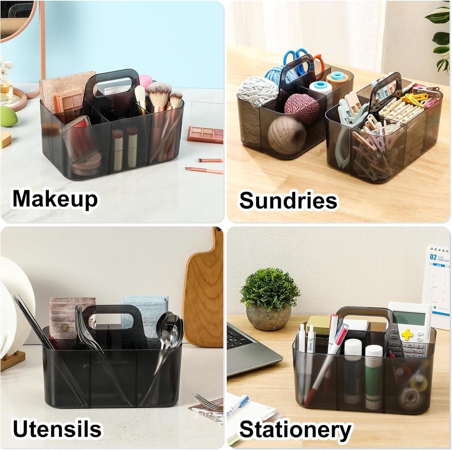 Multiuse Caddy Organizer with Handle, Portable Divided Plastic Tote Bin - Art Craft, Stationary Pen Marker Crayons, Makeup Hair Supplies Storage - Bathroom, Classroom, Dorm, Office, Desk Holder - Pink