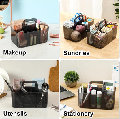 Multiuse Caddy Organizer with Handle, Portable Divided Plastic Tote Bin - Art Craft, Stationary Pen Marker Crayons, Makeup Hair Supplies Storage - Bathroom, Classroom, Dorm, Office, Desk Holder - Pink