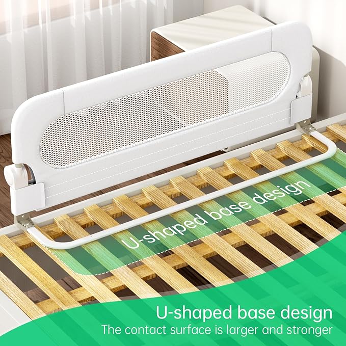 UPGOGO Folding Bed Rail for Toddlers,Baby Bed Rail Guard with Reinforced Anchor Safety System,Fit Bunk,Full Size,Queen,King,Twin(White,71"x23.6")