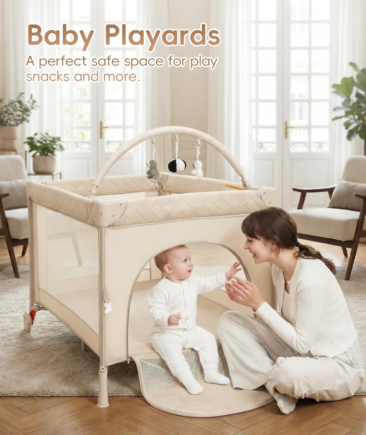 4 in 1 Baby Bassinet Bedside Crib with One-Hand Setup & Waterproof Mattress – ASTM-Certified Pack and Play, Portable Foldable Playard with Diaper Changer for Newborn to Toddler(Black)