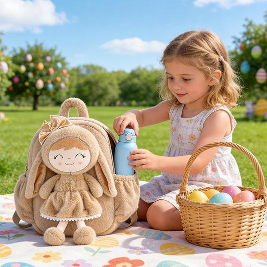 Gloveleya Toddler Backpack with Soft Brown Rabbit 11 inches Detachable Design for Girl Age 2+