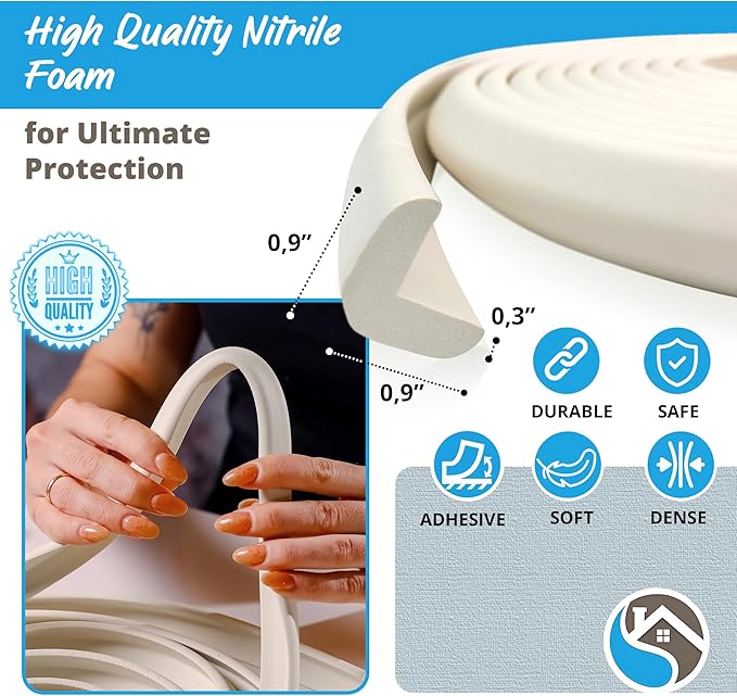 Premium 12ft Edge Protector for Baby, Odorless & Waterproof Foam Cushion with 3M Adhesive Tape, Non-Toxic to Baby Proof Corners and Edges, Wall Corner Protector & Desk Edge Cushion White
