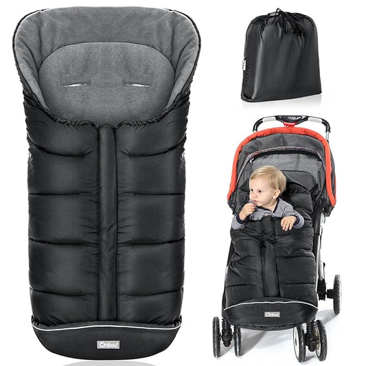 Orzbow Universal Footmuff for Stroller, Winter Warm Baby Stroller Bunting Bag, Waterproof Windproof Warm Polar Fleece Lined for Toddler Stroller Sleeping Bag, Black
