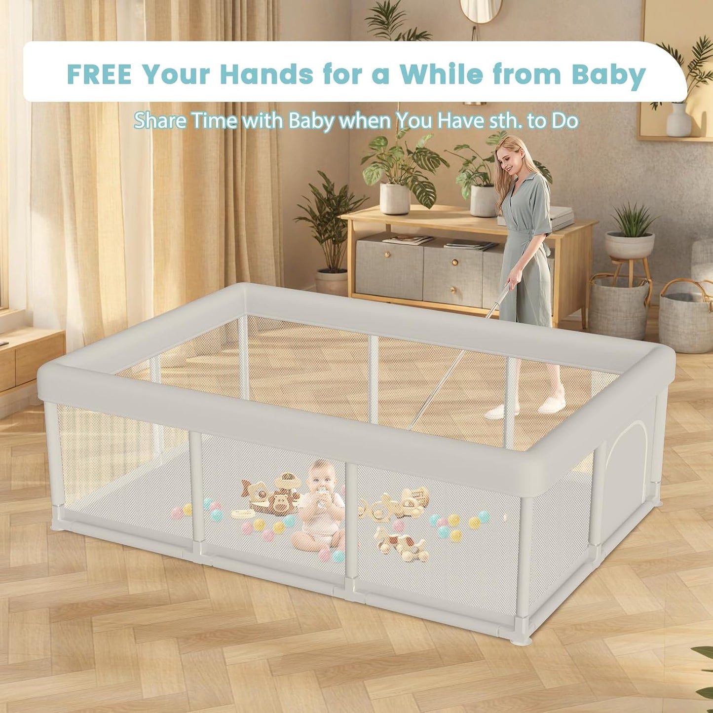 besuhot Baby Playpen Extra Large Play Yard 74" x 50" Playpen for Babies and Toddlers with Anti-Slip Suckers and Zipper Gate, Safety Baby Activity Center for Indoor & Outdoor