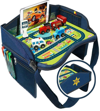 Coolmum Kids Travel Tray, Toddler Car Seat Tray, Double Sided Activity Organizer, Snack Lap Tray, Baby Stroller Table, Airplane Play Table, Waterproof and Foldable (Premium Red)