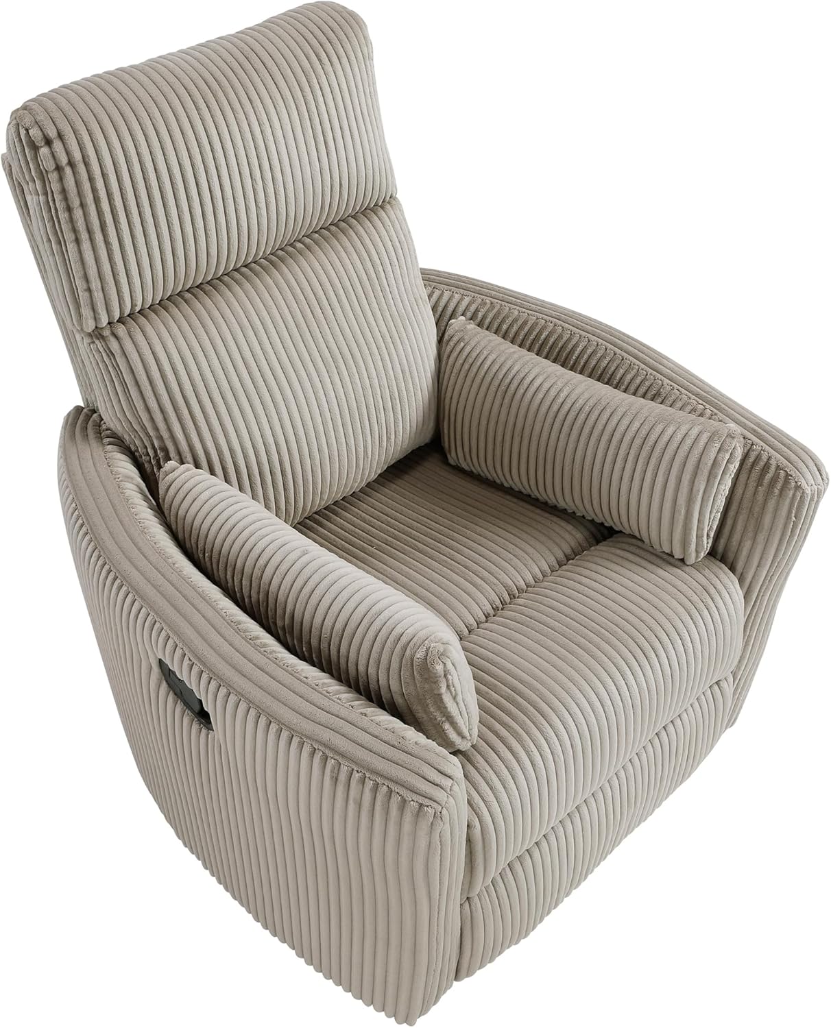 Lexicon Modern Swivel Glider Recliner Chair, Nursery Glider, Corduroy Fabric Upholstery Recliner with 2 Lumbar Pillows, Manual Reclining Sofa Chair for Living Room/Office/Apartment, Beige
