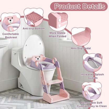 Potty Training Seat,Toddler Toilet Seat for Boys Girls,3-in-1 Potty Training Toilet and Chair with Step Stool Ladder,Anti-Slip Height Adjustable Foldable Splash Guard for Kids (Grey)